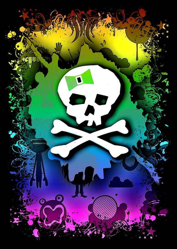 Kawaii Poster featuring the digital art Rainbow Kawaii Skull by Roseanne Jones