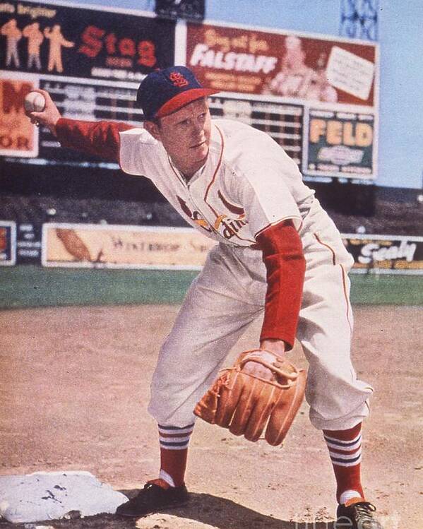 St. Louis Cardinals Poster featuring the photograph Red Schoendienst At Third by Transcendental Graphics