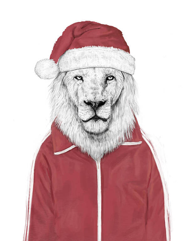 Lion Poster featuring the mixed media Santa lion by Balazs Solti