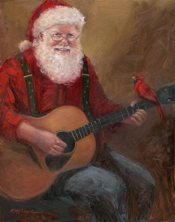 Santa With Guitar Poster featuring the painting Santa With Guitar by Mary Miller Veazie