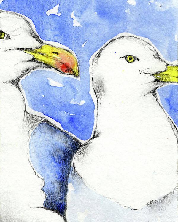 Seagull Poster featuring the painting Seagull Friends by AnneMarie Welsh