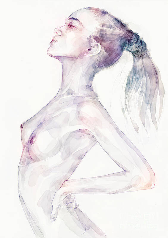 Watercolor Poster featuring the painting Sensual pose aquarelle portrait of a girl by Dimitar Hristov