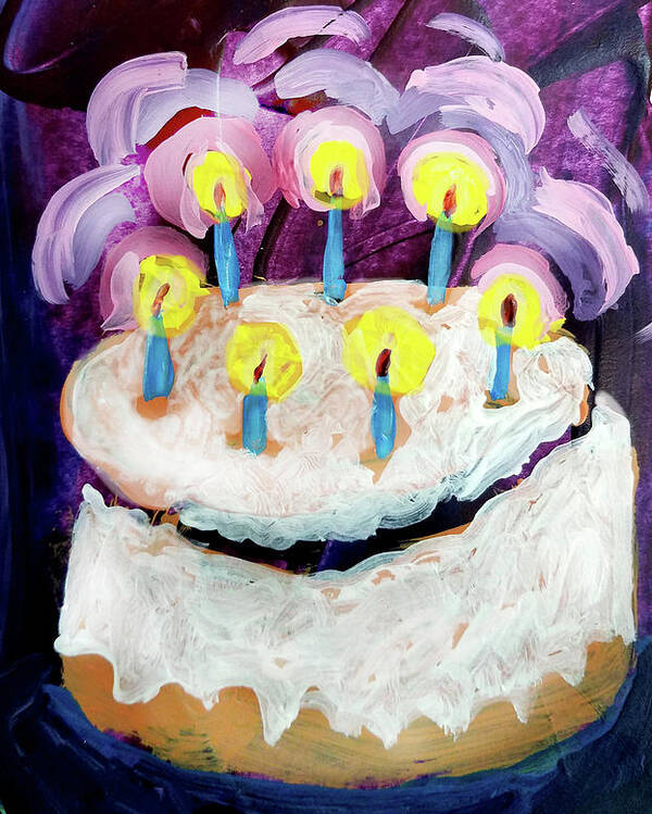 Candles Poster featuring the painting Seven Candle Birthday Cake by Tilly Strauss