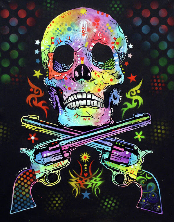 Skull & Guns Poster featuring the mixed media Skull & Guns by Dean Russo