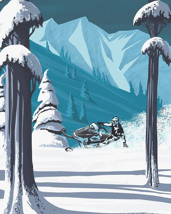 Snowmobile Poster featuring the digital art Snowmobile Landscape by Sassan Filsoof