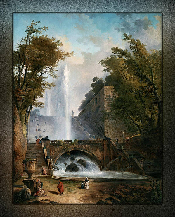 Stair And Fountain Poster featuring the painting Stair and Fountain in the Park of a Roman Villa by Rolando Burbon