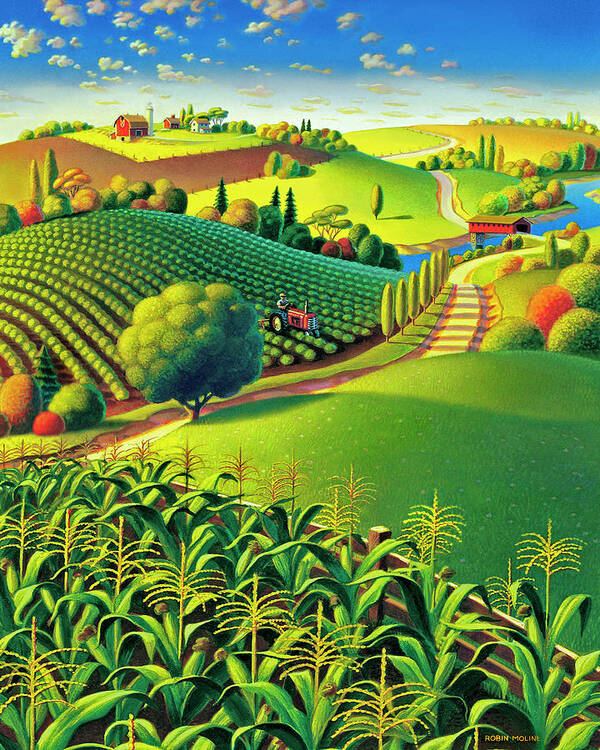Farm Scene Poster featuring the painting Summer Fields by Robin Moline