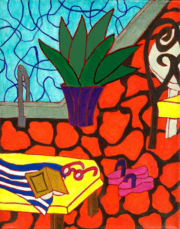 Sunbathing Poster featuring the painting Sunbathing Poolside in Palm Springs by Doug Fischer