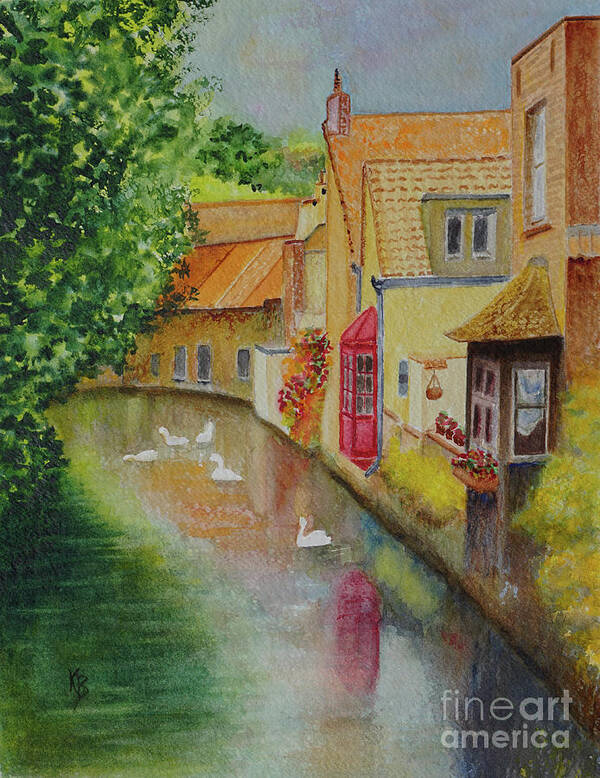 Bruges Poster featuring the painting Swan Canal by Karen Fleschler