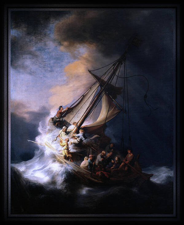 The Storm On The Sea Of Galilee Poster featuring the digital art The Storm on the Sea of Galilee by Rembrandt van Rijn by Rolando Burbon