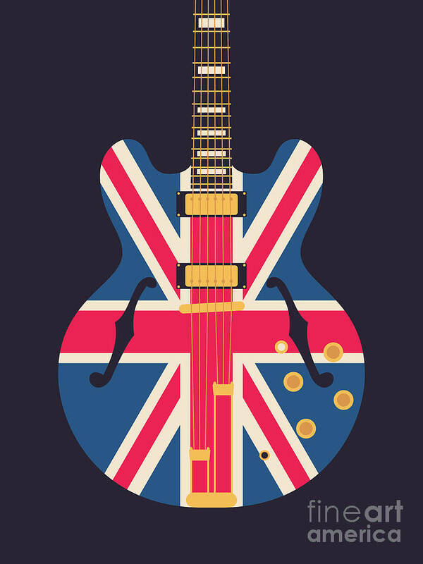 Guitar Poster featuring the digital art Union Jack Flag Britpop Guitar - Black by Organic Synthesis