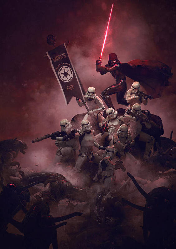 Star Wars Poster featuring the digital art Vader vs Aliens 2 by Guillem H Pongiluppi