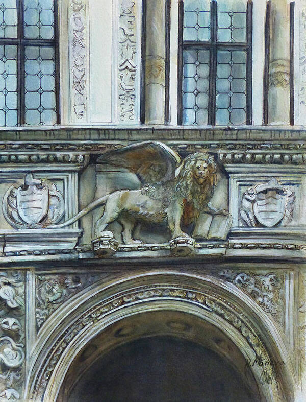 Architecture Poster featuring the painting Venetian Door II by Henrieta Maneva