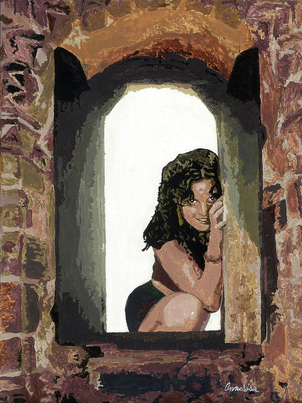 Portraits Poster featuring the painting Waiting at the Window by Annalisa Rivera-Franz