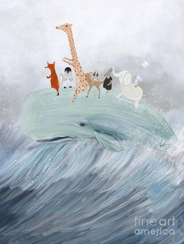 Nursery Art Poster featuring the painting Whale Surfing by Bri Buckley