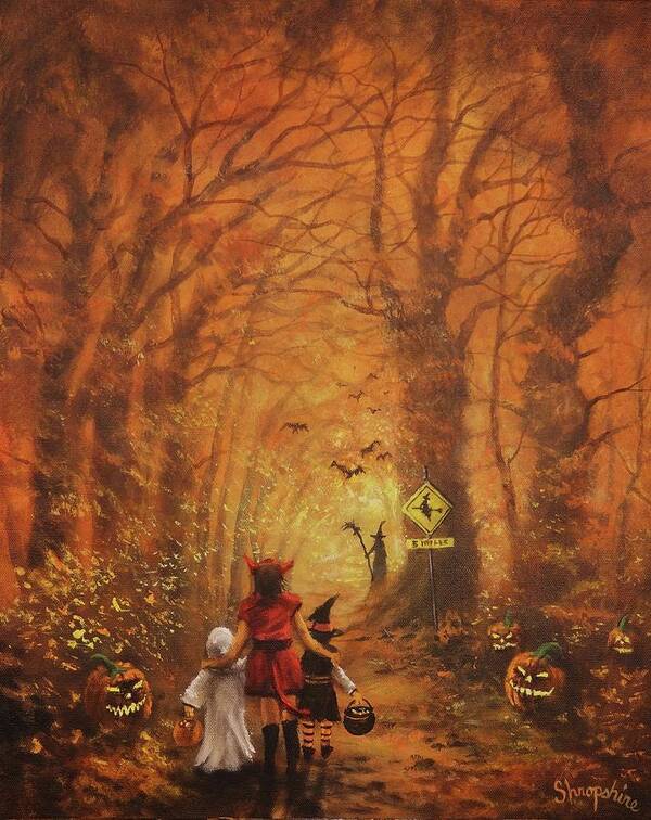 Halloween Poster featuring the painting Witch Crossing Ahead by Tom Shropshire