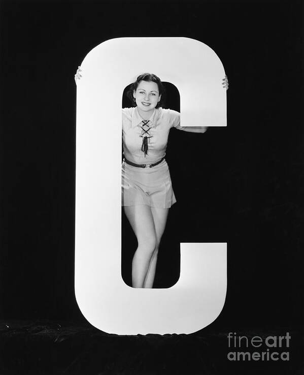Testimonial Poster featuring the photograph Woman Posing With Huge Letter C by Everett Collection