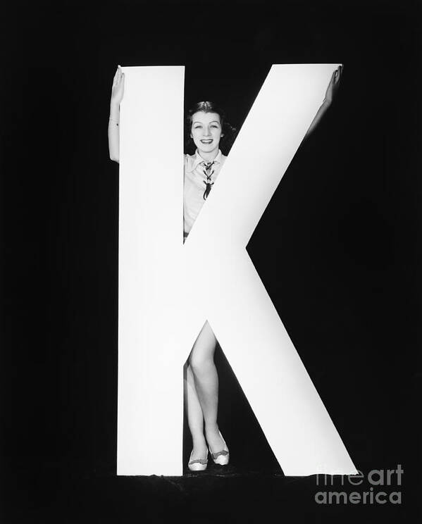 Testimonial Poster featuring the photograph Woman With Huge Letter K by Everett Collection