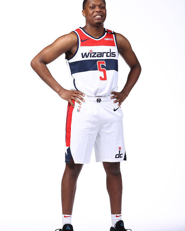 Cassius Winston Poster featuring the photograph 2020-21 Washington Wizards Content Day by Ned Dishman