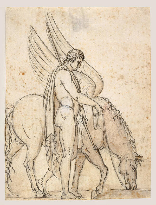 Bertel Thorvaldsen Poster featuring the drawing Bellerophon and Pegasus by Bertel Thorvaldsen