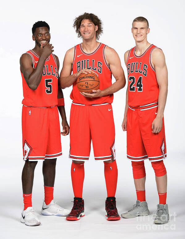Media Day Poster featuring the photograph Lauri Markkanen, Bobby Portis, and Robin Lopez by Randy Belice