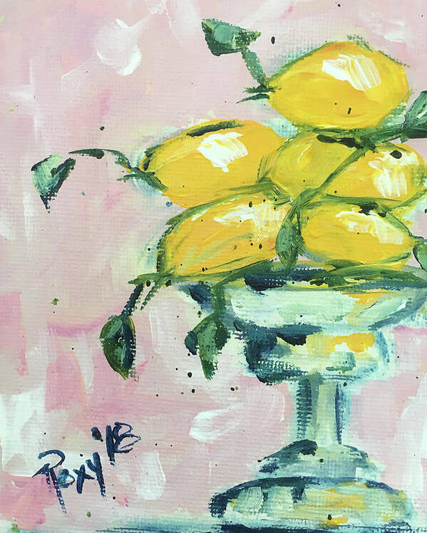 Lemon Poster featuring the painting Lemon Pedestal by Roxy Rich