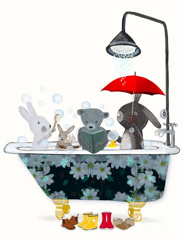 Nursery Art Poster featuring the painting Little Bath Time by Bri Buckley