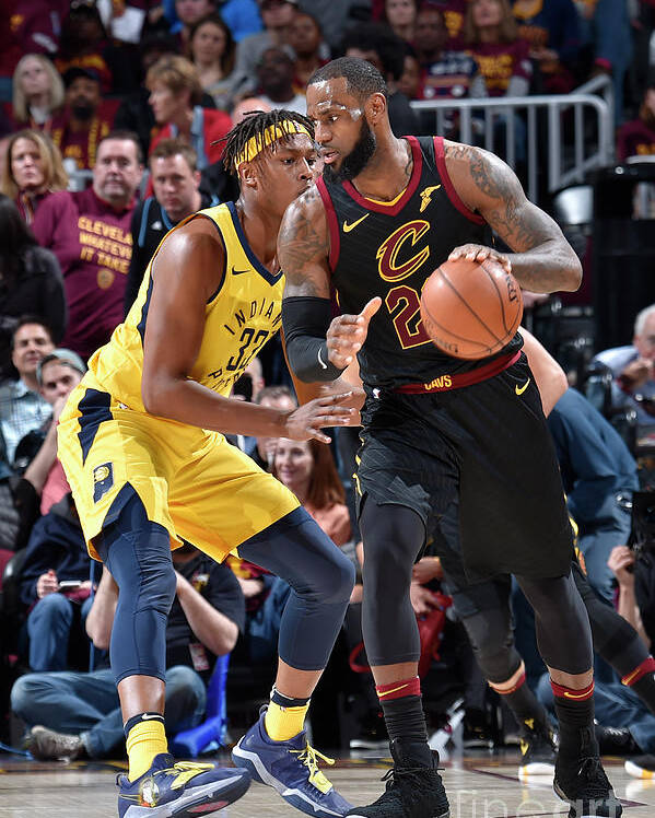 Playoffs Poster featuring the photograph Myles Turner and Lebron James by David Liam Kyle