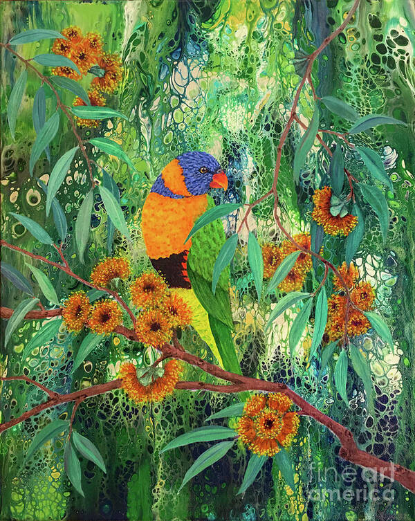 Lorikeet Poster featuring the painting Red-collared Lorikeet by Lucy Arnold