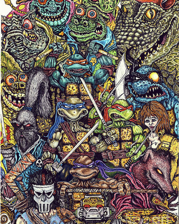 Tmnt Poster featuring the drawing Tmnt Cluster by Benjamin Newman