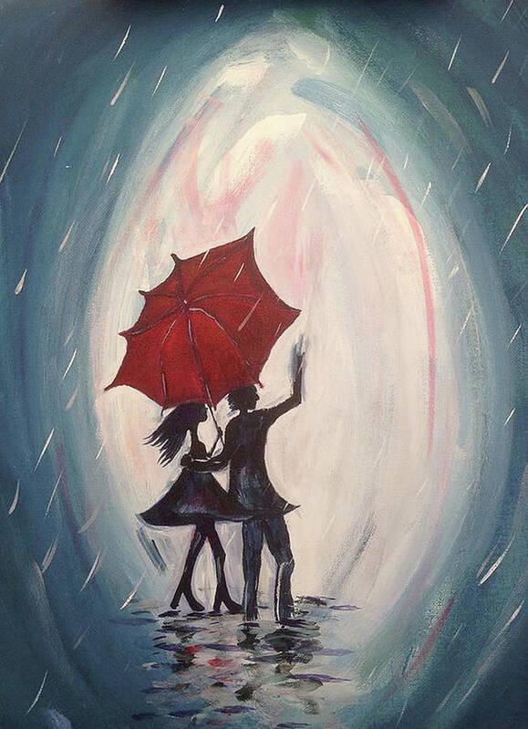 Lovers Poster featuring the painting Walking in the Rain by Roxy Rich