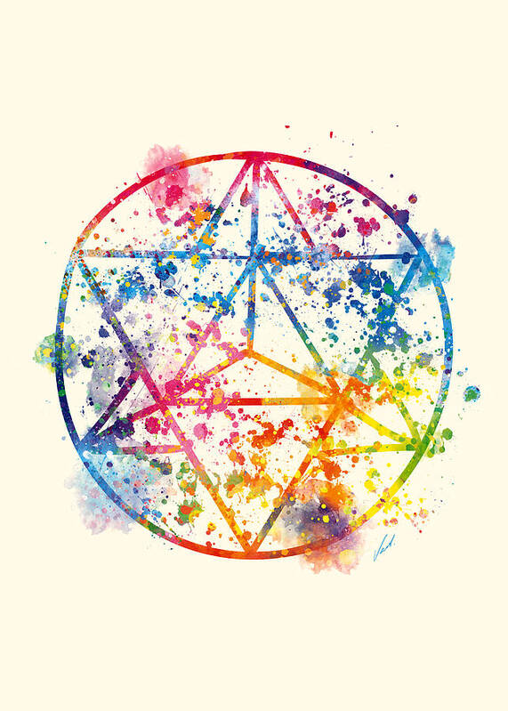 Watercolor Poster featuring the painting Watercolor - Sacred Geometry For Good Luck by Vart by Vart