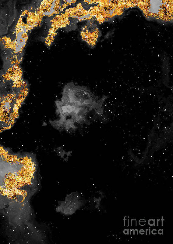 Holyrockarts Poster featuring the mixed media 100 Starry Nebulas in Space Black and White Abstract Digital Painting 117 by Holy Rock Design
