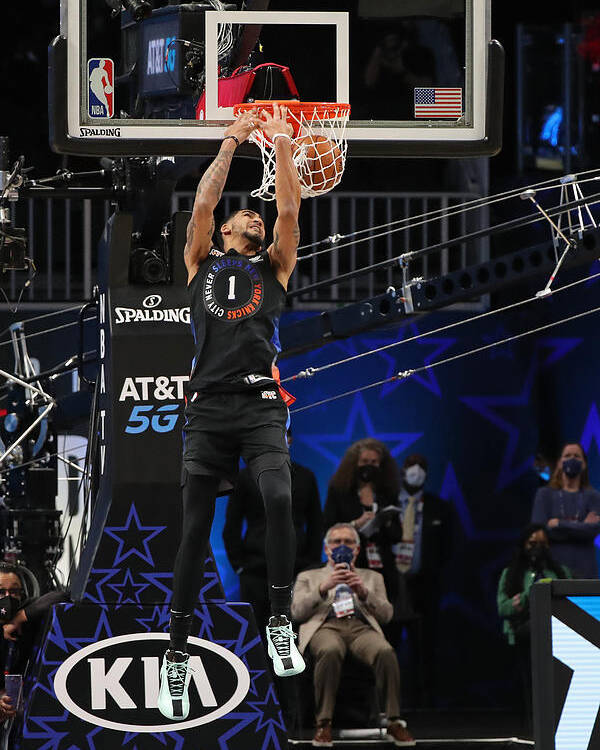 Obi Toppin Poster featuring the photograph 2021 NBA All-Star - AT&T Slam Dunk Contest by Joe Murphy