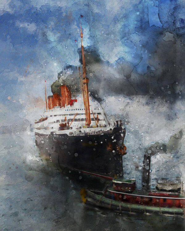 Steamer Poster featuring the digital art R.M.S. Berengaria by Geir Rosset