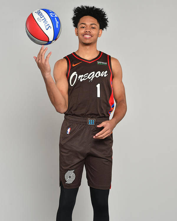 Anfernee Simons Poster featuring the photograph 2021 NBA All-Star - Portraits by Jesse D. Garrabrant