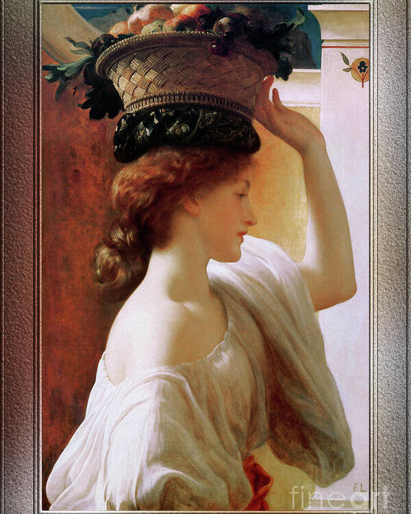 Girl With Basket Of Fruit Poster featuring the painting A Girl With A Basket Of Fruit by Lord Frederic Leighton by Rolando Burbon
