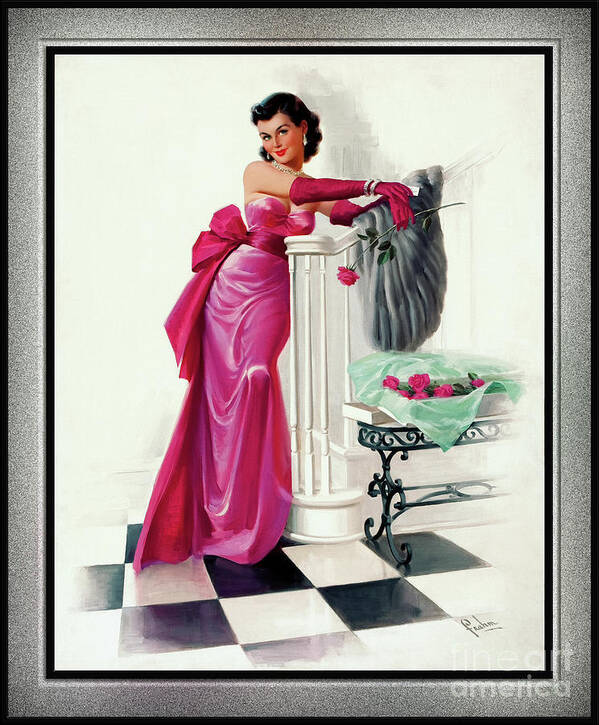 A Valentines Day Evening Rose Poster featuring the painting A Valentines Day Evening Rose by Art Frahm Glamour Pin-up Vintage Art by Rolando Burbon