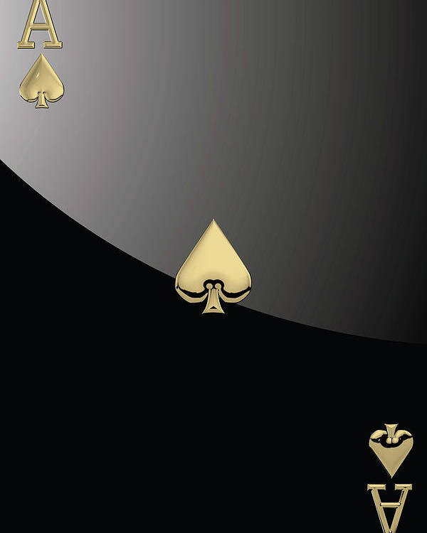 'gamble' Collection By Serge Averbukh Poster featuring the digital art Ace of Spades in Gold on Black  by Serge Averbukh