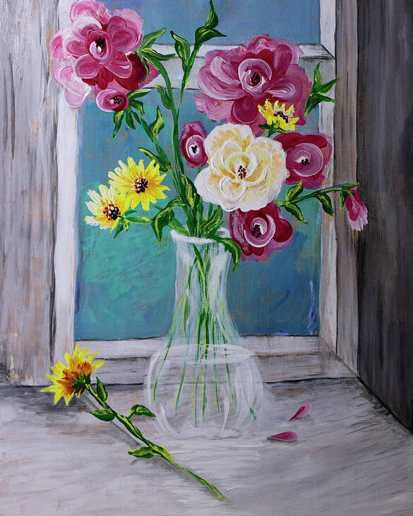 Acrylic Painting of flowers in a vase Poster by Ronel BRODERICK Pixels