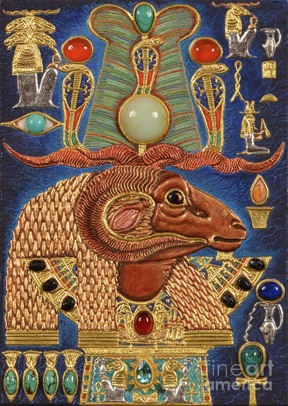 Ancient Poster featuring the mixed media Akem-Shield of Khnum-Ptah-Tatenen and the Egg of Creation by Ptahmassu Nofra-Uaa