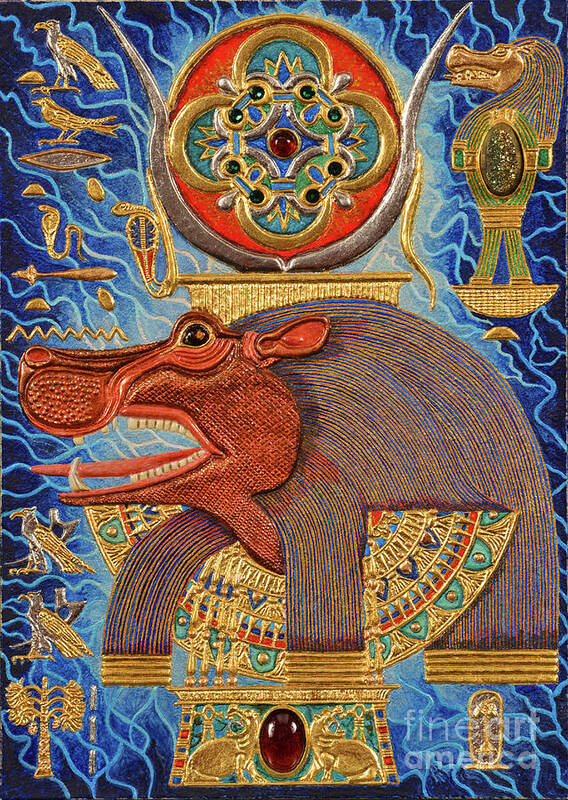 Ancient Poster featuring the mixed media Akem-Shield of Taweret Who Belongs to the Doum Palm by Ptahmassu Nofra-Uaa