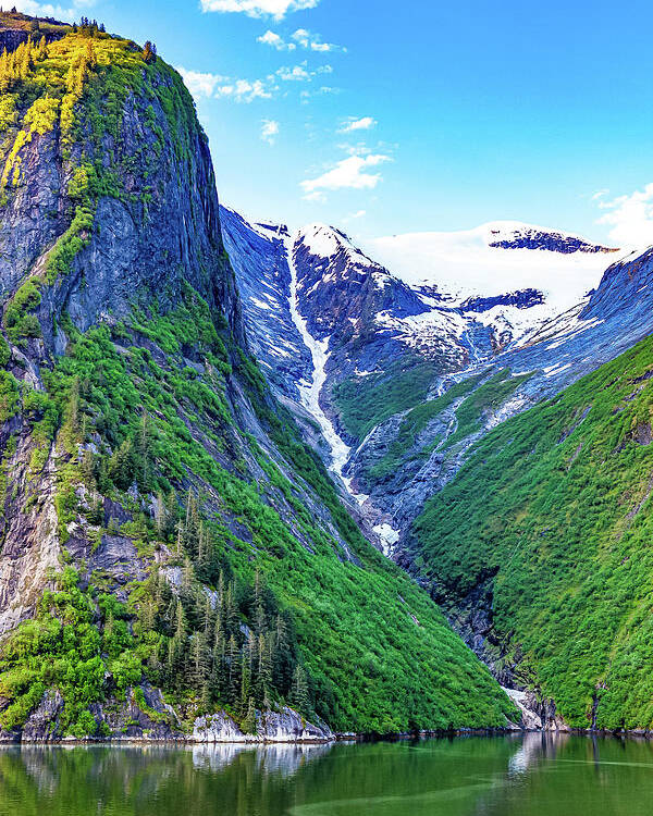 Alaska Poster featuring the digital art Alaska Inside Passage frozen waterfall by SnapHappy Photos