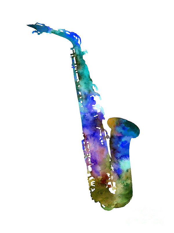 Alto Sax Poster featuring the painting Alto Sax-Blue by Hailey E Herrera