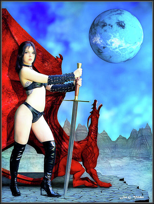 Rebel Poster featuring the photograph Amazon with Pet Dragon by Jon Volden