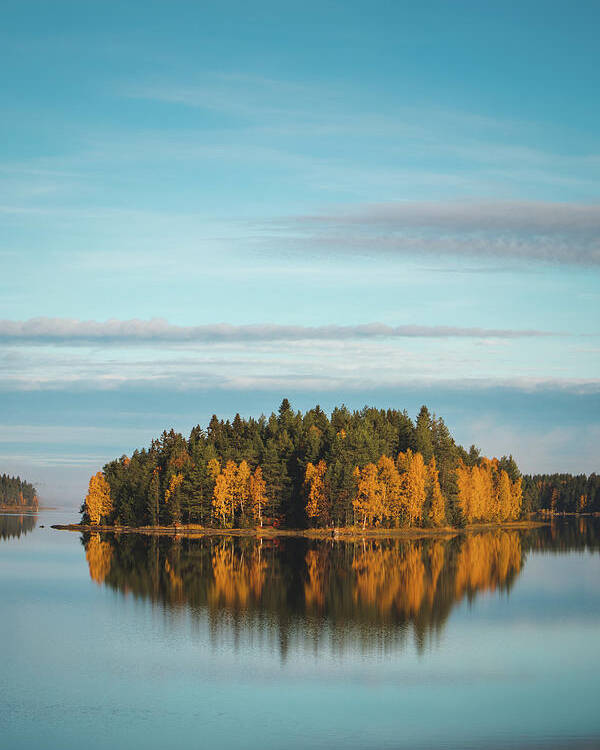 Admire Poster featuring the photograph Autumn coloured island in the middle of the lake by Vaclav Sonnek