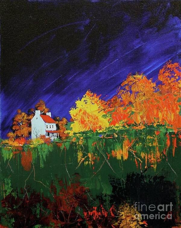 Landscape Poster featuring the painting Autumn FArmhouse by William Renzulli