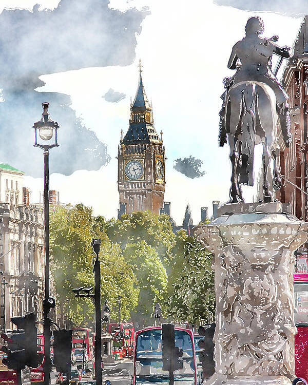 Big Ben Poster featuring the digital art Big Ben and King George by SnapHappy Photos