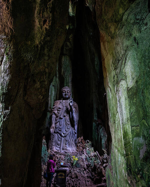 Ancient Poster featuring the photograph Big Buddha Inside Marble Mountain by Arj Munoz