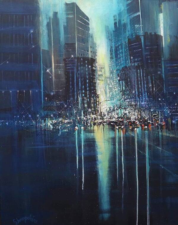 City Lights Poster featuring the painting Big City Blues by Tom Shropshire